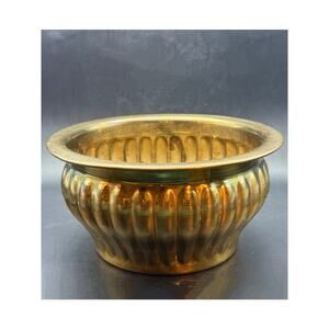 Vtg Hollywood Regency Brass Planter Fluted Gadrooned Round Cachepot Bowl